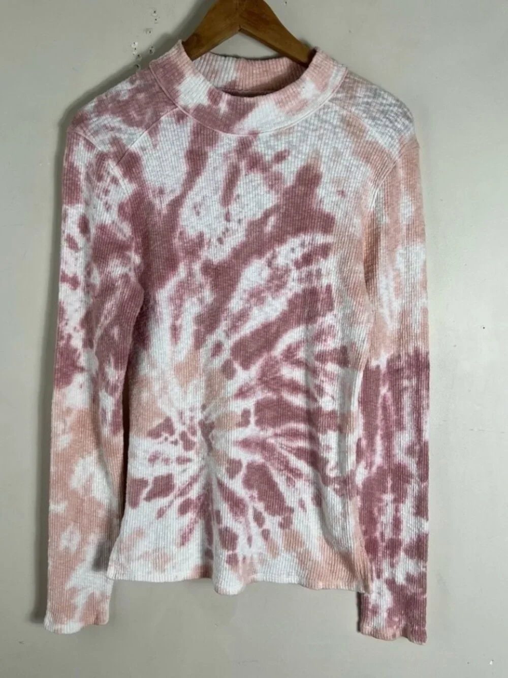 Free People We The Free Swirl Tie Dye Mock Neck Thermal Long Sleeve Size Large